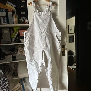 White denim overalls